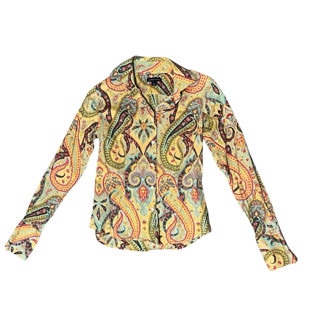 Lands' End Colorful Paisley Button Down Blouse Size 6